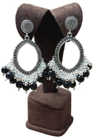 Black Oval Moti Shape Jhumka Earring Bezels – 1 Pair