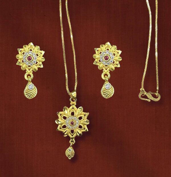 Classic Floral Pendant Necklace & Earrings Set | 18-Inch Chain | Real Gold Look | Anti-Tarnish Everyday Jewelry