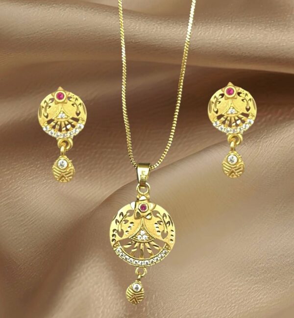 Premium Gold Finish Jewelry Set for Women | 18-Inch Chain with Designer Pendant & Earrings | Anti-Tarnish | Lightweight & Elegant for Everyday Wear