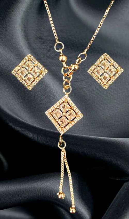 Imported Rose Gold-Plated Jewelry Set for Women | Stylish Pendant with Stud Earrings | Uniquely Crafted Look | Party Wear & Gift Ready