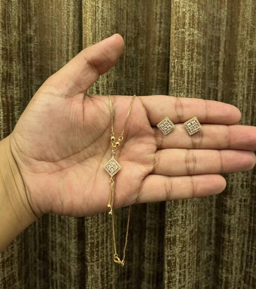 Imported Rose Gold-Plated Jewelry Set for Women | Stylish Pendant with Stud Earrings | Uniquely Crafted Look | Party Wear & Gift Ready