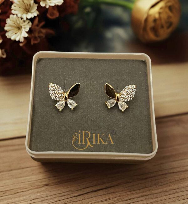 Rose Gold Butterfly Stud Earrings Ring | Anti-Tarnish CZ Stone | Trendy Lightweight Daily & Party Wear Jewelry | 1 Pair