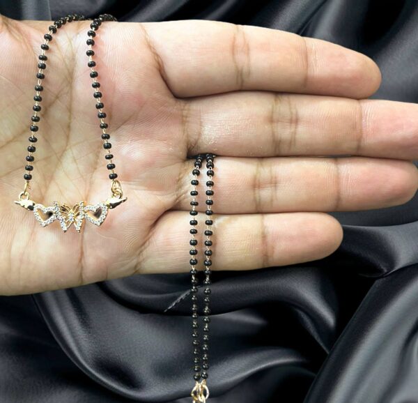 Butterfly Heart Mangalsutra for Women – Elegant Anti-Tarnish Black Bead Chain | Unique Gold-Plated Pendant Design | Lightweight Daily Wear Jewelry