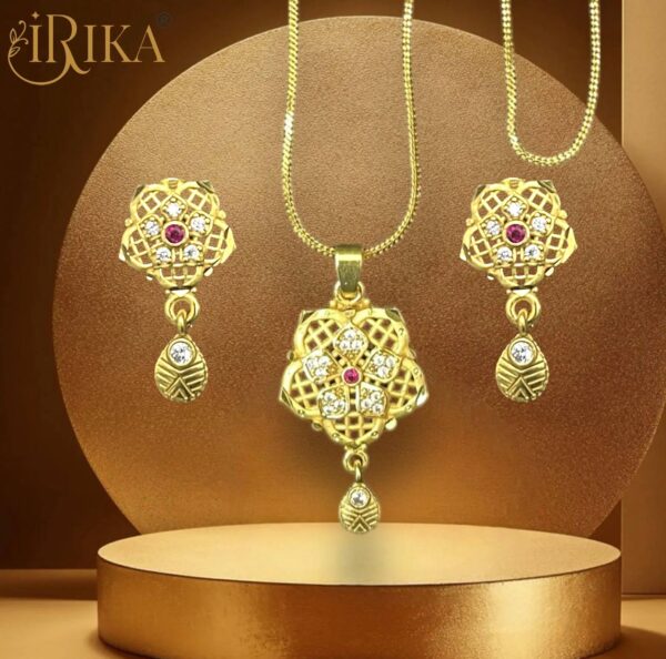 Luxe Floral Pendant & Earring Set | Gold Plated | Anti-Tarnish | Lightweight Jewelry for Women