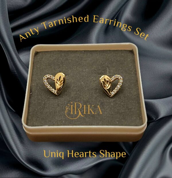 Gold-Plated Heart Shape Earrings Set | Anty Tarnish | Sparkling Stone Accent | Everyday Wear Jewelry for Girls & Women