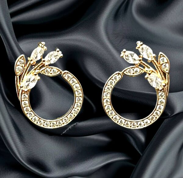 Premium Gold Finish Floral Hoop Earrings | Sparkling Stone Studded | Anty Tarnish Everyday Wear Jewelry for Women