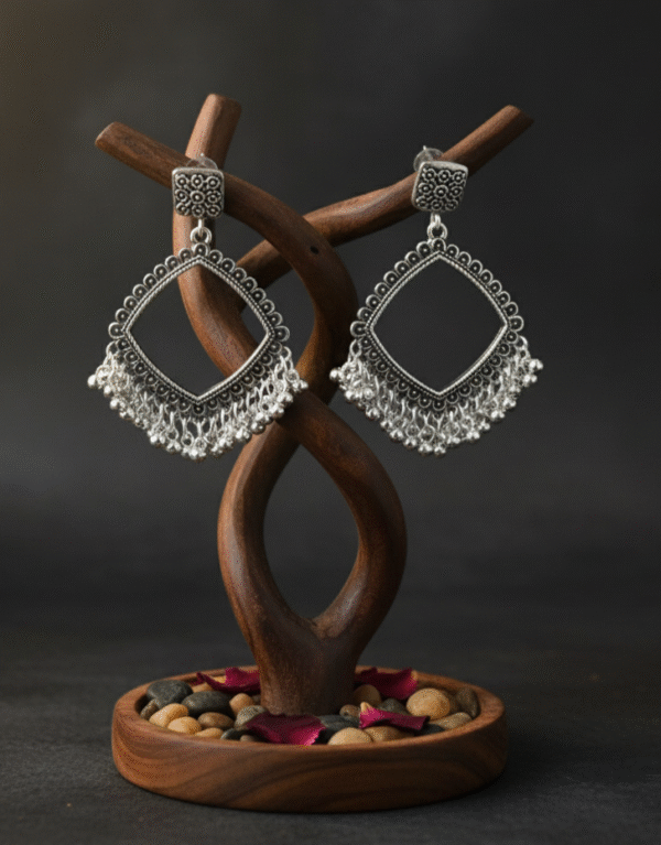 Rectangular Square Jhumkha Bazel | Silver-Coated Big Size Base for Resin & Jewelry Making – Pack of 1