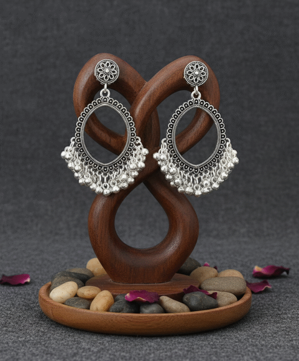 Oval Shape Jhumkha Bazels – Silver Coated