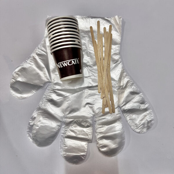 Disposable Cup , Gloves & Wooden Sticks Set ( Each 10)