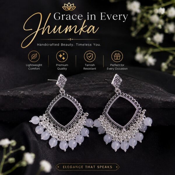 Jhumka Bezels with Moti - squire - silver - white
