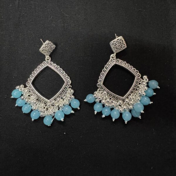 Jhumka Bezels with Moti - squire - silver - skyblue