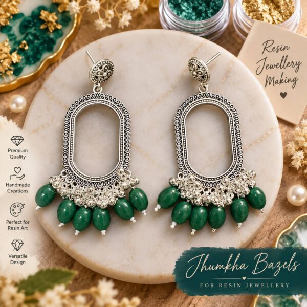 Jhumka Bezels with Moti- new oval green