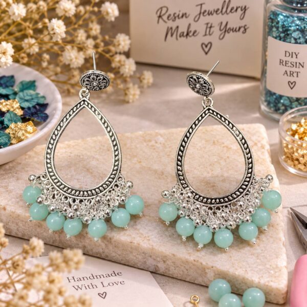 Jhumka Bezels with Moti -new drop - Aquamarine