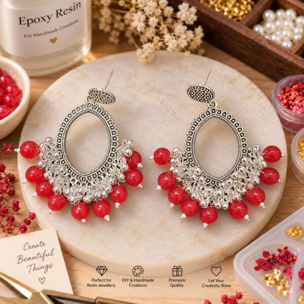 Jhumka Bezels with Moti - old oval  -red