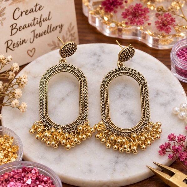 Resin Jhumka Bezels - new oval gold