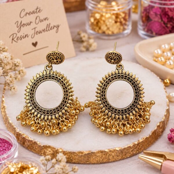Resin Jhumka Bezels - sunflower -gold