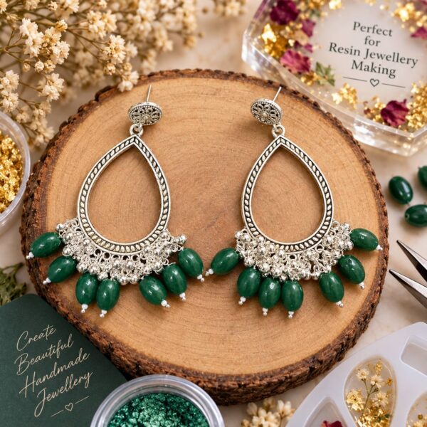 Jhumka Bezels with Moti -new drop - green