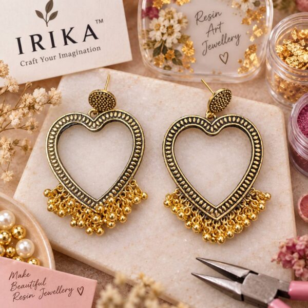 Resin Jhumka Bezels - new heart - gold