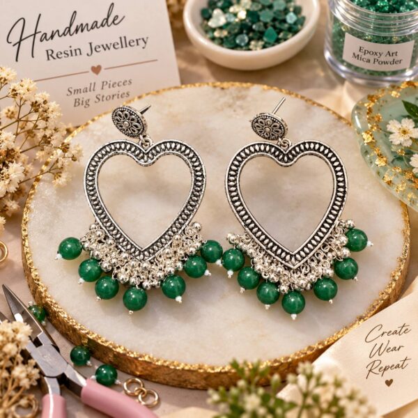 Jhumka Bezels with Moti- new heart green